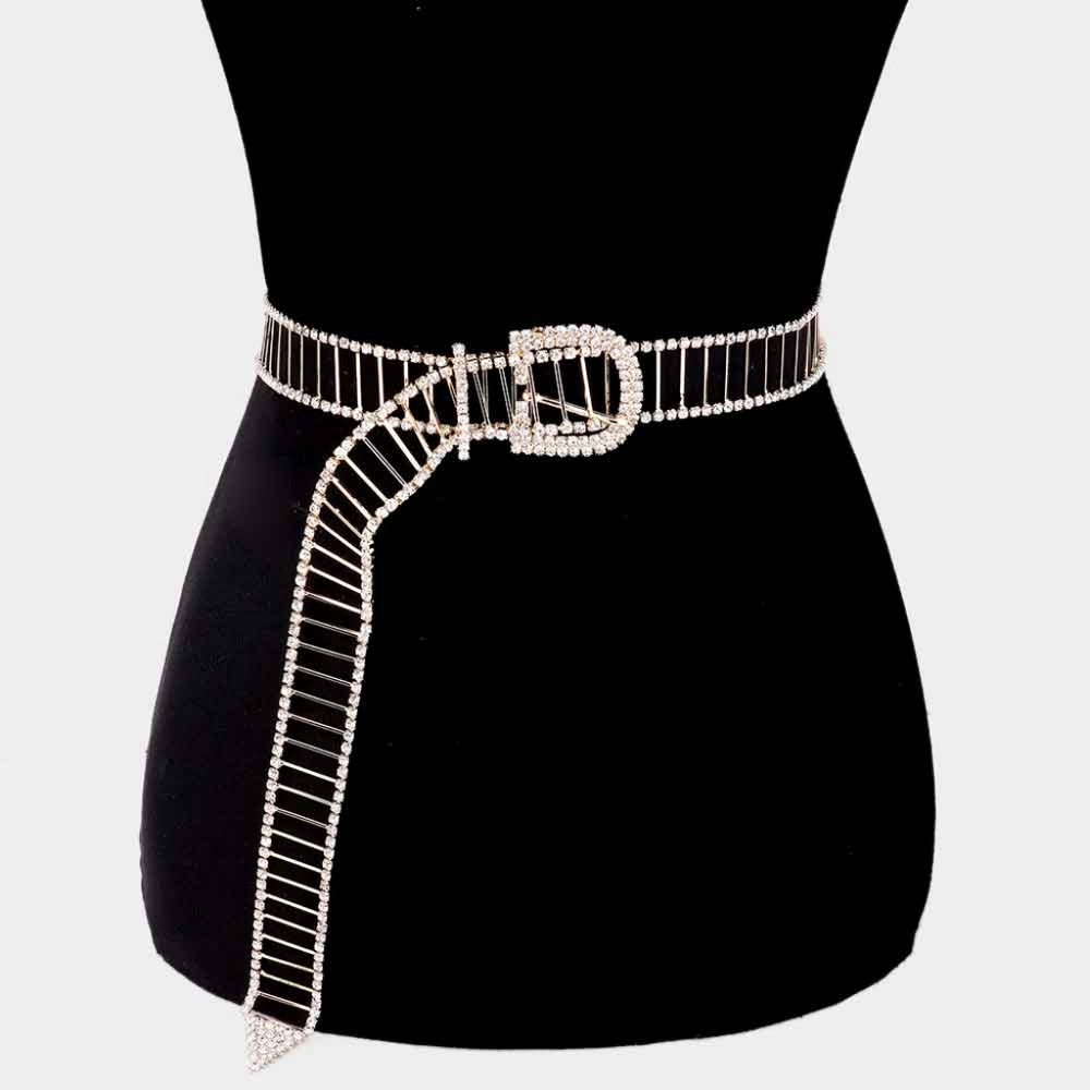 Gold Crystal Cut Out Waist Chain Shiny Bling Belt Trendy Statement Accessory